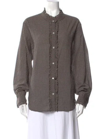 Pre-owned Xirena Plaid Print Long Sleeve Blouse In Gray