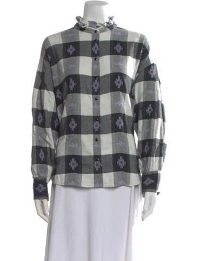 Pre-owned Xirena Plaid Print Long Sleeve Blouse In Gray
