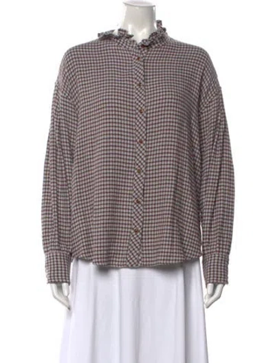 Pre-owned Xirena Plaid Print Long Sleeve Blouse In Gray