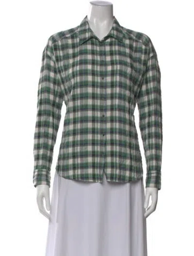 Pre-owned Xirena Plaid Print Long Sleeve Blouse In Green