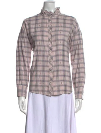Pre-owned Xirena Plaid Print Long Sleeve Blouse In Pink