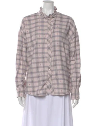 Pre-owned Xirena Plaid Print Long Sleeve Blouse In Pink
