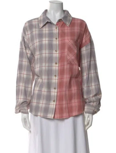 Pre-owned Xirena Plaid Print Long Sleeve Blouse In Pink