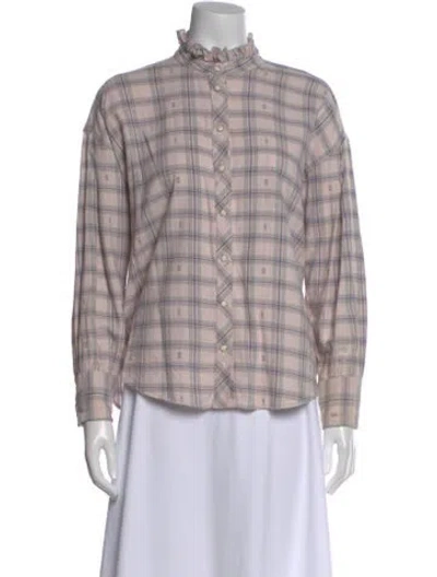 Pre-owned Xirena Plaid Print Long Sleeve Blouse In Pink