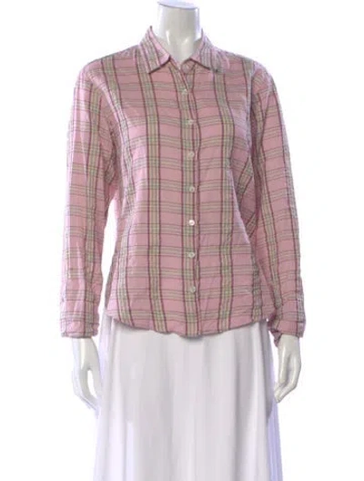 Pre-owned Xirena Plaid Print Long Sleeve Blouse In Pink