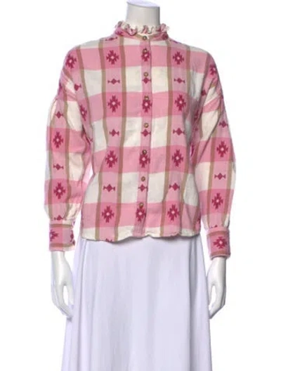 Pre-owned Xirena Plaid Print Long Sleeve Blouse In Pink