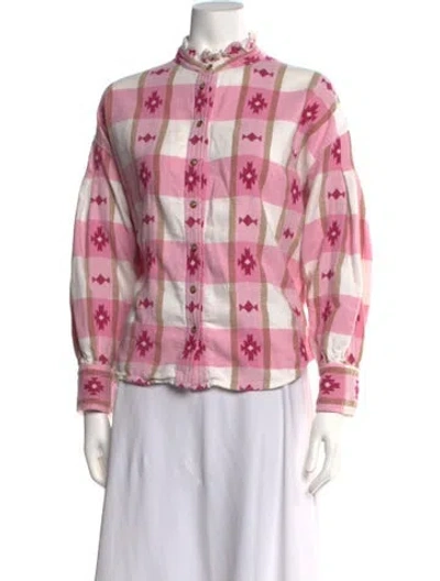 Pre-owned Xirena Plaid Print Long Sleeve Blouse In Pink
