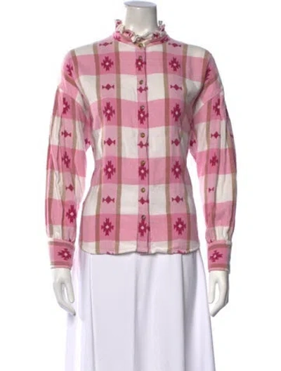 Pre-owned Xirena Plaid Print Long Sleeve Blouse In Pink