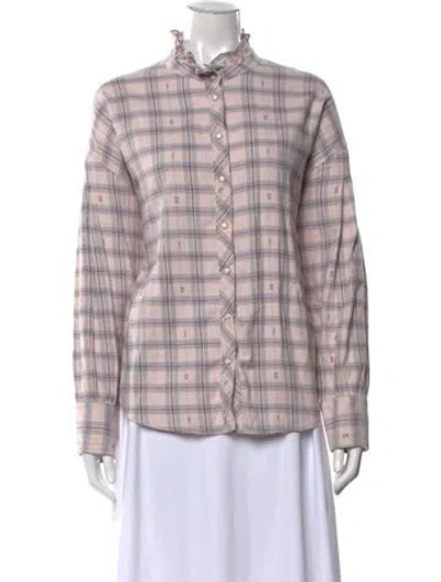 Pre-owned Xirena Plaid Print Long Sleeve Blouse In Pink