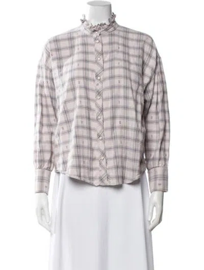 Pre-owned Xirena Plaid Print Long Sleeve Blouse In Pink