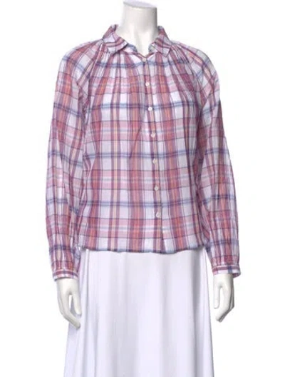 Pre-owned Xirena Plaid Print Long Sleeve Blouse In Purple