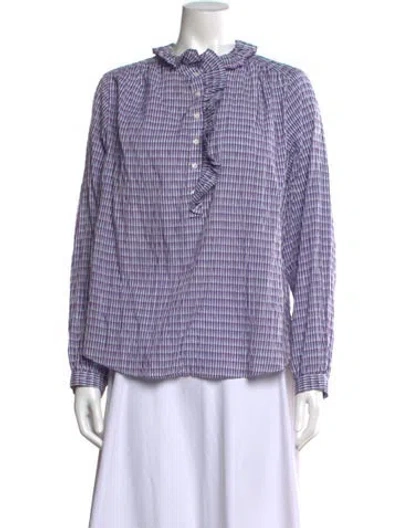 Pre-owned Xirena Plaid Print Long Sleeve Blouse In Purple