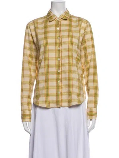 Pre-owned Xirena Plaid Print Long Sleeve Blouse W/ Tags In Neutrals