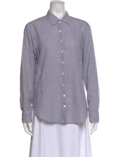 Pre-owned Xirena Plaid Print Long Sleeve Button-up Top In Blue