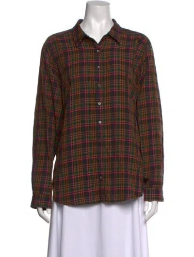 Pre-owned Xirena Plaid Print Long Sleeve Button-up Top In Brown