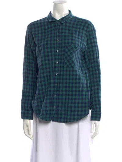 Pre-owned Xirena Plaid Print Long Sleeve Button-up Top In Green