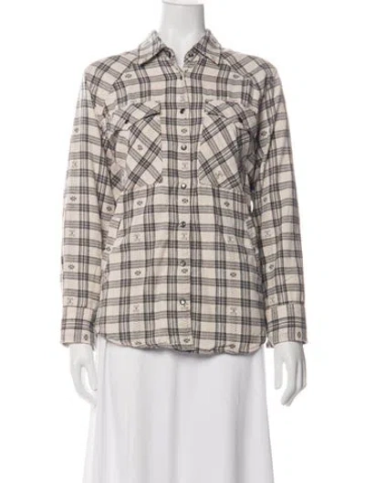 Pre-owned Xirena Plaid Print Long Sleeve Button-up Top In Neutral