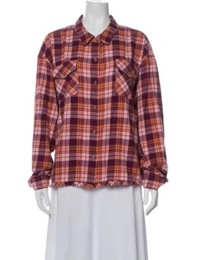 Pre-owned Xirena Plaid Print Long Sleeve Button-up Top In Pink