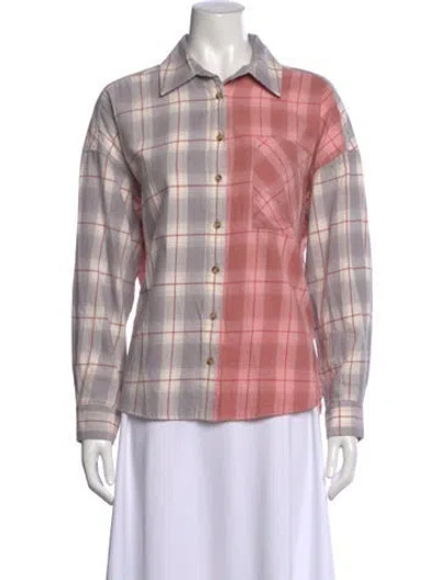 Pre-owned Xirena Plaid Print Long Sleeve Button-up Top In Pink