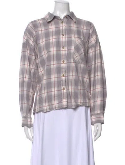 Pre-owned Xirena Plaid Print Long Sleeve Button-up Top In Purple