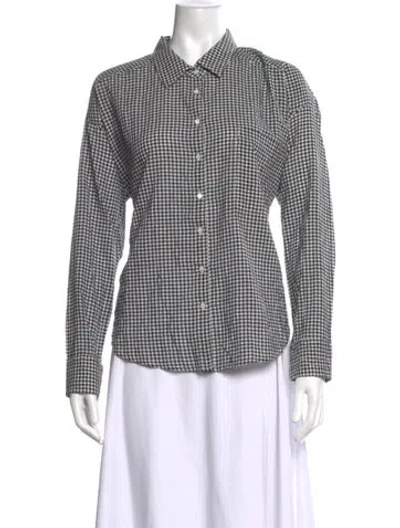 Pre-owned Xirena Plaid Print Long Sleeve Button-up Top In Silver