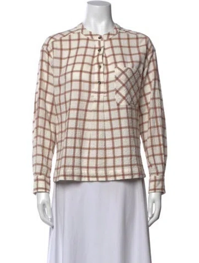 Pre-owned Xirena Plaid Print Long Sleeve Top In Neutral