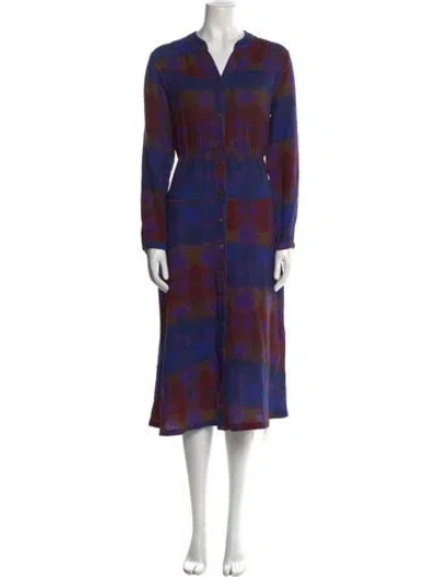 Pre-owned Xirena Plaid Print Midi Length Dress In Blue