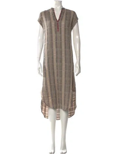 Pre-owned Xirena Plaid Print Midi Length Dress In Brown