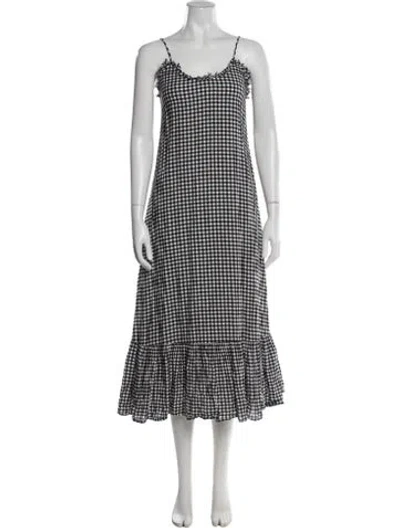 Pre-owned Xirena Plaid Print Midi Length Dress In White