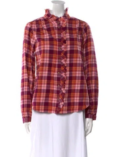 Pre-owned Xirena Plaid Print Mock Neck Button-up Top W/ Tags In Pink