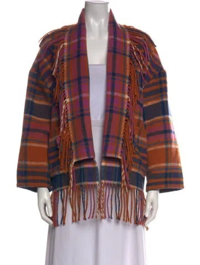 Pre-owned Xirena Plaid Print Open Front Sweater In Orange