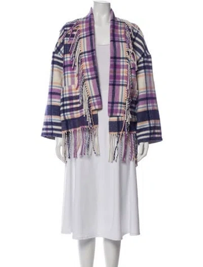 Pre-owned Xirena Plaid Print Open Front Sweater In Purple