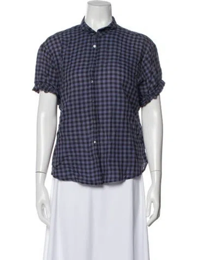 Pre-owned Xirena Plaid Print Short Sleeve Blouse In Blue
