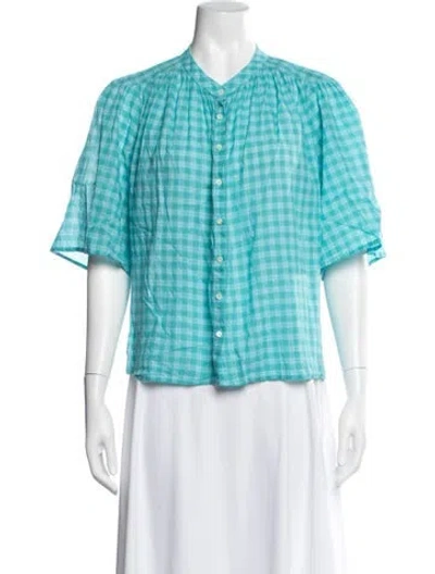 Pre-owned Xirena Plaid Print Short Sleeve Blouse In Blue