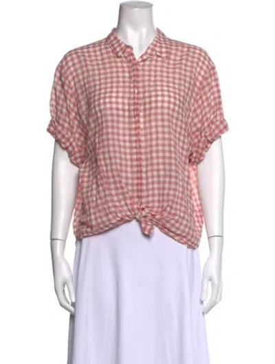 Pre-owned Xirena Plaid Print Short Sleeve Blouse In Pink