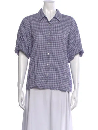 Pre-owned Xirena Plaid Print Short Sleeve Blouse In Purple