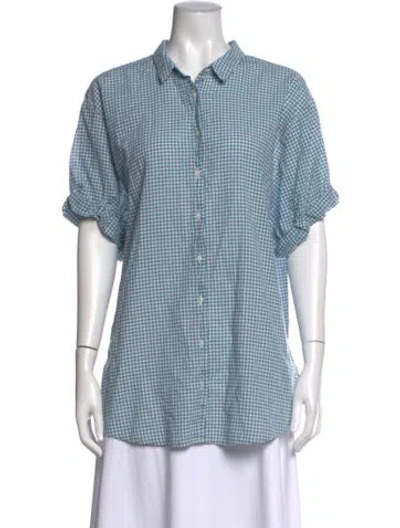 Pre-owned Xirena Plaid Print Short Sleeve Button-up Top In Blue