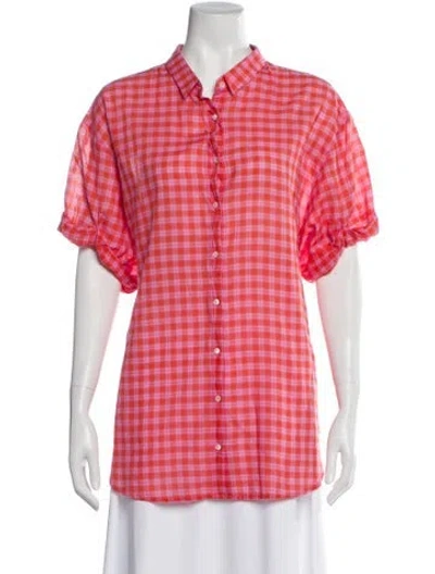 Pre-owned Xirena Plaid Print Short Sleeve Button-up Top In Pink