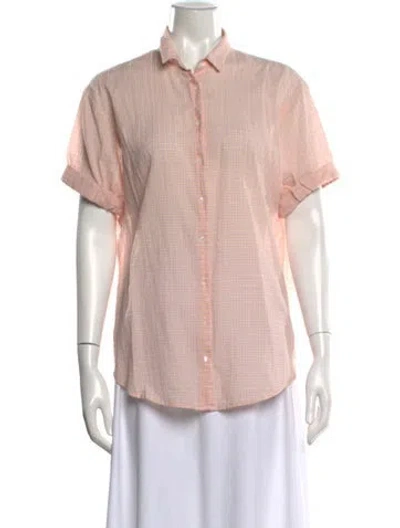 Pre-owned Xirena Plaid Print Short Sleeve Button-up Top In Pink