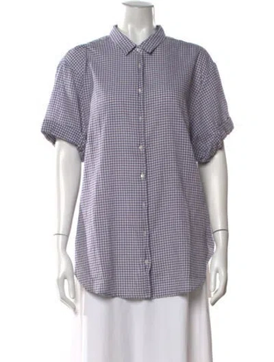 Pre-owned Xirena Plaid Print Short Sleeve Button-up Top W/ Tags In Purple