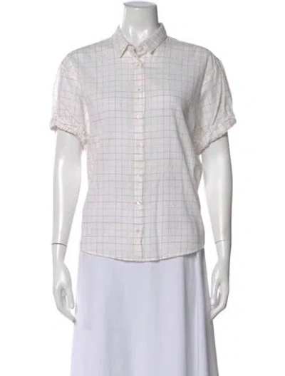 Pre-owned Xirena Plaid Print Short Sleeve Button-up Top In White