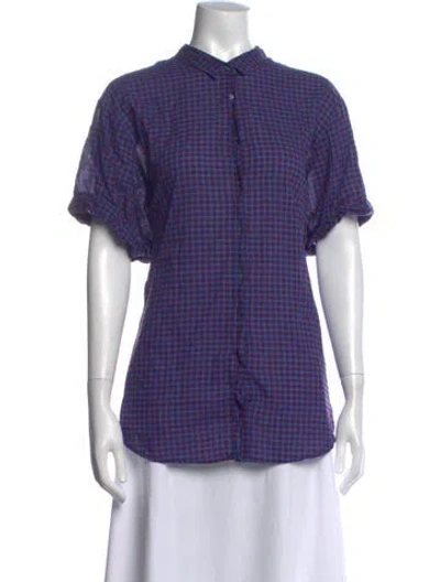Pre-owned Xirena Plaid Print Short Sleeve Top In Blue