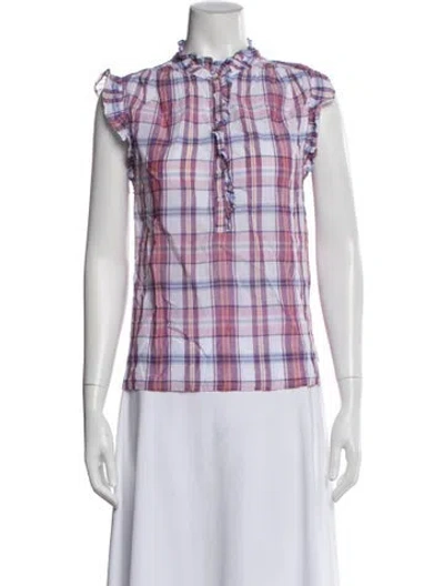 Pre-owned Xirena Plaid Print Sleeveless Blouse In Blue