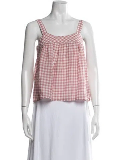 Pre-owned Xirena Plaid Print Square Neckline Top In Pink