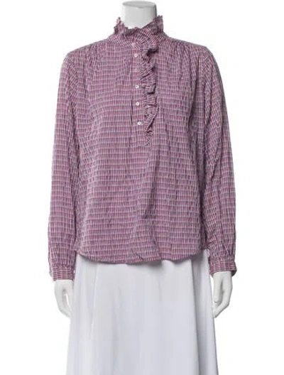 Pre-owned Xirena Plaid Print Tie Neck Blouse In Purple