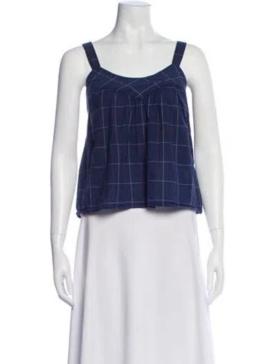 Pre-owned Xirena Plaid Print V-neck Blouse In Blue