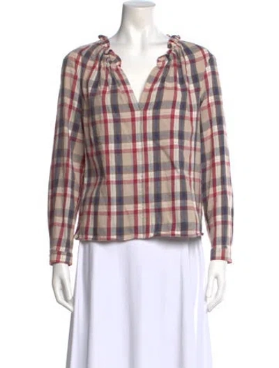 Pre-owned Xirena Plaid Print V-neck Blouse In Multi