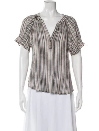 Pre-owned Xirena Plaid Print V-neck Blouse In Multi