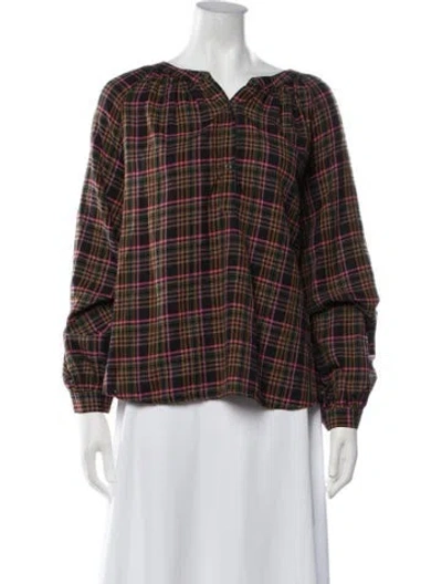 Pre-owned Xirena Plaid Print V-neck Blouse W/ Tags In Multicolor