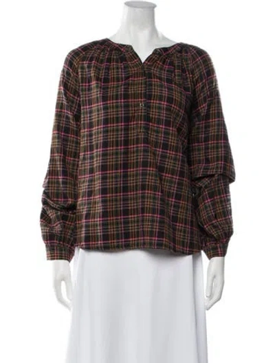 Pre-owned Xirena Plaid Print V-neck Blouse W/ Tags In Multicolor